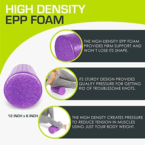 ProsourceFit High Density Foam Rollers 12 - inches long, Firm Full Body Athletic Massager for Back Stretching, Yoga, Pilates, Post Workout Trigger Point Release, Purple - Image 3