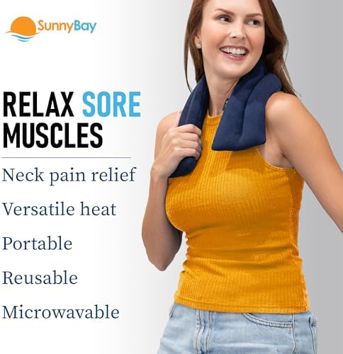 SunnyBay Microwavable Heating Pad, Neck and Shoulder Wrap, 26x4 inch, Navy - Image 3