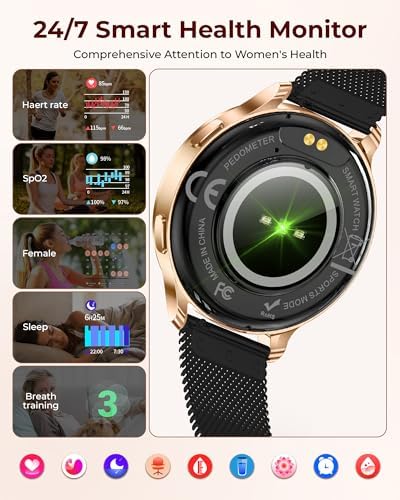 Smart Watch for Women, 1.27" HD Fitness Tracker with 4 Bands & Necklace Gift Set, Heart Rate SpO2 Sleep Monitor, 120+ Sport Modes, Call & Notifications, Smartwatch for Android iPhone, 40mm Black Gold - Image 5