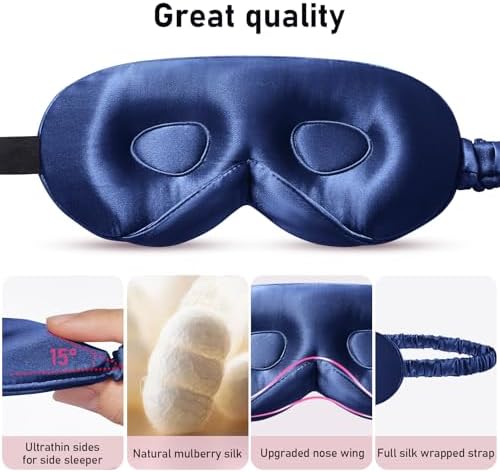LitBear 100% 22 Momme Mulberry Silk Sleep Mask - 3D Contoured, Deep Blue - Image 6