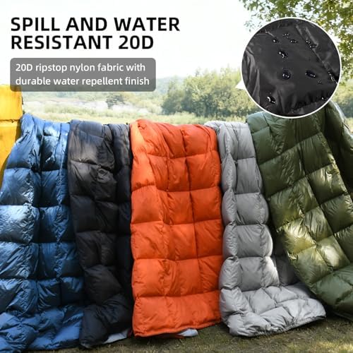 Down Camping Blanket - Lightweight, Packable, Warm & Puffy Outdoor Travel Quilt for Sleep, Hiking, Backpacking, Stadium, Festivals, Water-Resistant Sleeping Bag 55"x79" - Image 7