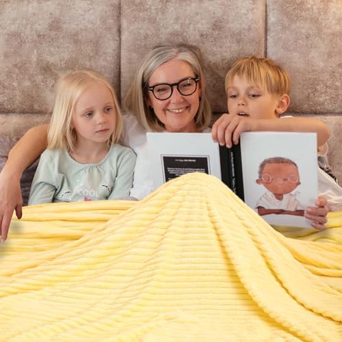 Bnuitland Light Yellow Fleece Throw Blanket 90"x90",300GSM Large Big Soft Cozy Warm Lightweight Stripe Pattern for Bed Sofa Home Decor,Suitable for Adults Family All Season - Image 7