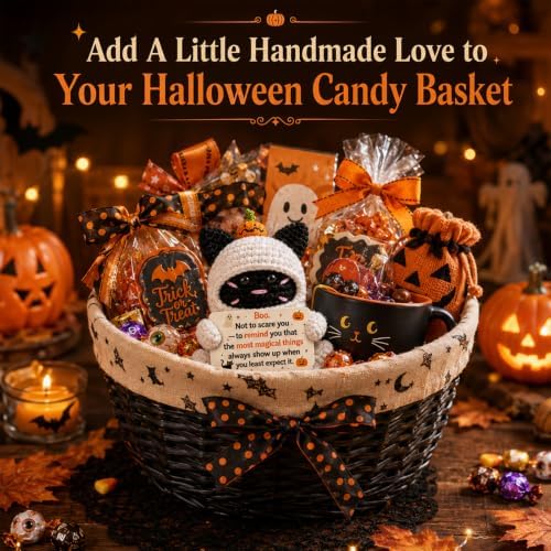 Halloween Boo Basket Stuffer Positive Crochet Cat Gifts for Women Men - Image 4