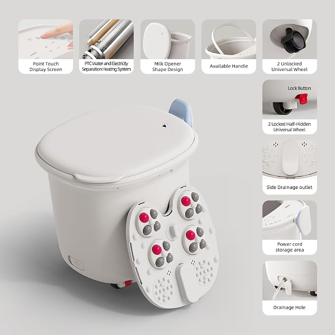 11.5-inch Foot Spa with Four Detachable Electric Massage Turntables, Featuring Circular Water Column Surfing Technology, Built-in Timer, and Intelligent Water Temperature Control - Image 9