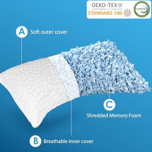 Cooling Pillow Queen Size Set of 2, Adjustable Bed Pillows for Sleeping, Luxury Shredded Memory Foam Side Sleeper Pillows 2 Pack, Cool No Flat Firm Cervical Neck Pillow for Side Sleepers Neck Pain - Image 4