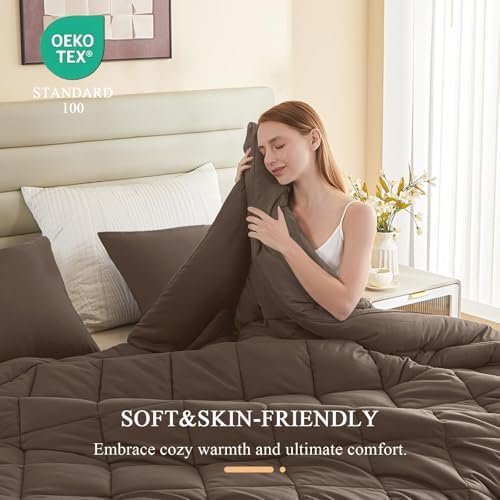 132x120 Alaskan King Comforter, Extra Large King Size Comforter Oversized, All Season Soft Lightweight Quilt Down Alternative Duvet Insert with 8 Corner Tabs(120x132, Brown) - Image 6