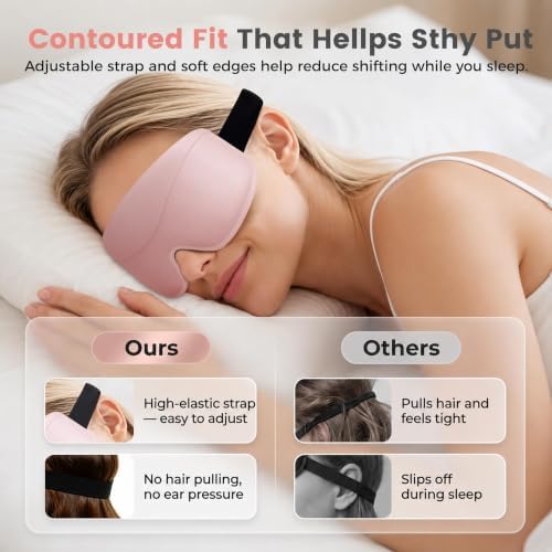 Sleep Mask for Women Men: 100% Blackout 3D Eye Mask for Sleeping, Sleeping Mask for Side Sleepers, Zero Pressure Memory Foam Eyelash Friendly Breathable Eye Cover, Airplane Travel Essentials-Pink - Image 6