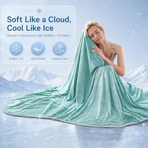 Queen Size Cooling Blanket for Hot Sleepers - Lightweight Breathable Cool Cold Blanket - Keep Cool for Night Sweats, Soft Thin Ice Blankets for Bed Couch Sofa, (Aqua Splash, 90"x90") - Image 4