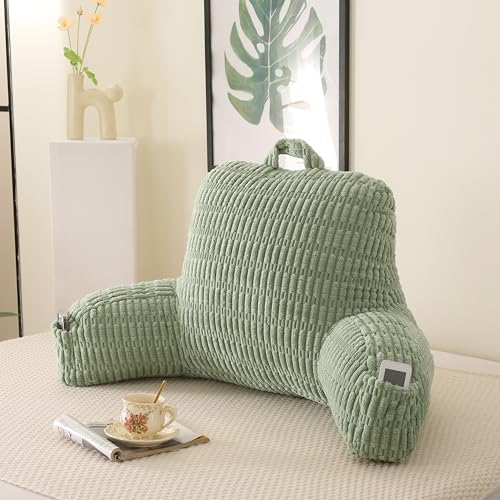 Reading Pillow for Sitting in Bed with Arm,Green Corduroy,M by PAJEO