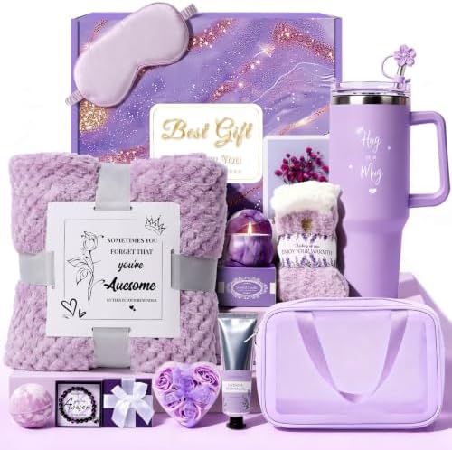 Birthday Gift for Women, Luxury Self Care Spa Gift Basket with Blanket for Mom, Wife, Sister, Friend, Girlfriend, Grandmother, Get Well Soon & Christmas gift for Her by Follow