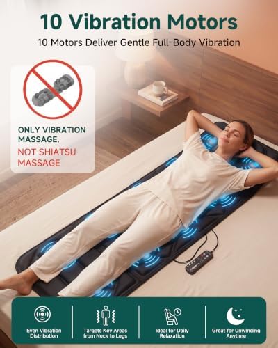 Snailax Full Body Massage Mat with Heat, 10 Motors Vibration Massage Pad - Image 3