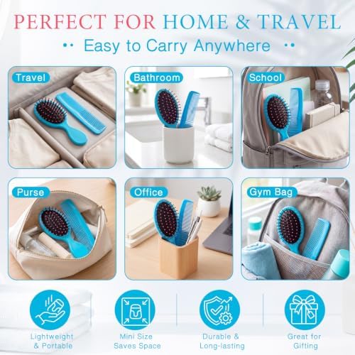 Epakh 12 Hair Brush Comb Set Wet Detangling Mini for Travel, Blue - Image 5