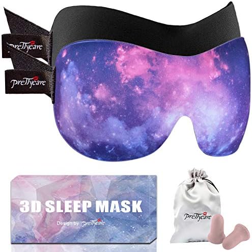 PrettyCare 3D Sleep Mask 2 Pack,Eye Mask for Sleeping 3D Contoured Sleeping Mask Blackout Out Light - Blindfold Airplane with Ear Plugs, Night Masks with Travel Bag (Ultra Purple and Black) by PrettyCare