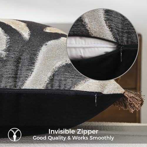 Luxury Zebra Lumbar Pillow Cover with Brown Tassel Trim, Zebra Pattern Jacquard Design Decorative Pillow Case for Sofa Bedroom Living Room, 12x20 Inch (Single Pack) - Image 5