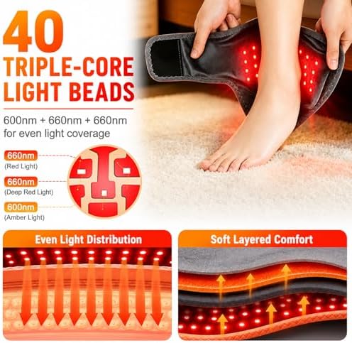 3 in 1 Red Light Foot and Ankle Massager, with Heat, Red Light, and Vibration Triple Care Function, 40 LED 660nm Wrap, 1800mAh Rechargeable Battery, Portable Foot Massager for Feet, Ankles, and Arches - Image 4
