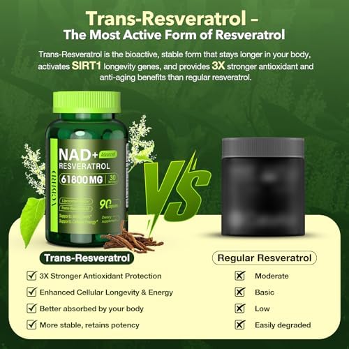Nad Resveratrol Supplement 1200mg Per Serving – Liposomal Nad+ Resveratrol for Women & Men – High Purity 1200mg Nad+ Supplement for Energy & Healthy Aging, Resveratrol, Quercetin, 90 Counts, 2Pack - Image 5