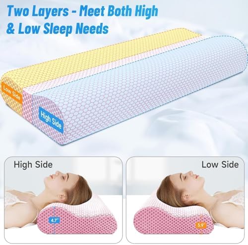 Neck Pillow for Sleeping, Ergonomic Cervical Bed Pillow, Pink King Size - Image 5