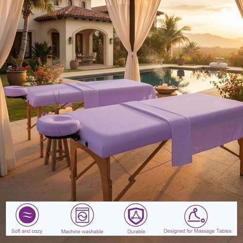 Oudain 4 Sets 3 Piece Soft Microfiber Massage Table Sheets Set Bulk Includes Massage Flat Sheet and Fitted Sheet and Face Rest Cover(Purple) - Image 5