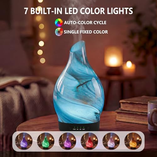 Aromatherapy Diffuser Essential Oil Diffuser - Glass Diffuser Ultrasonic Aroma Diffuser 150ml Scented Oil Diffuser with Auto-Off Protection & 7 Colors Night Light for Home Office Decor&Gift - Image 2