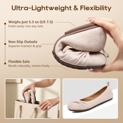 Ecetana Comfortable Ballet Flats for Women: Lightweight Cushioned Foldable Slip-On Work Shoes with Memory Foam - All Day Walking Comfort - Dressy Flats for Office Business - Image 5