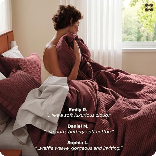 Bedsure PureWoven 3 Pieces 100% Cotton Waffle Weave Duvet Cover Set, Queen - Image 6
