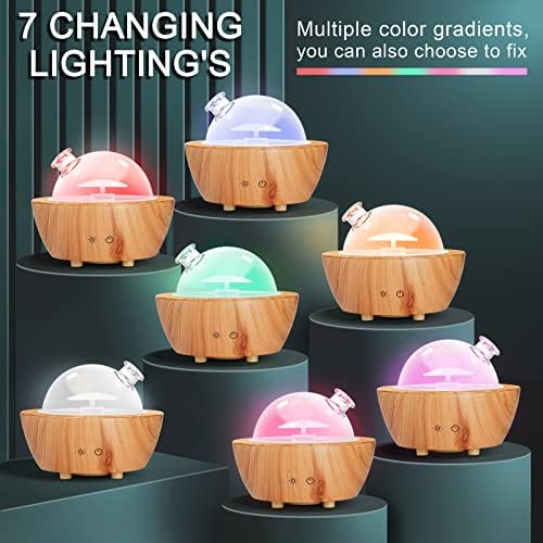 Glass Essential Oil Diffuser Wood Grain Base, 280ml Aromatherapy Diffusers Cool Mist Humidifier, LED Light in 7 Colors with Waterless Auto-Off Protection, for Office, Home, Yoga, Spa - Image 2