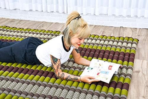 Leewadee - Foldable Floor Mattress - Japanese Roll Up Futon -Trifold Tatami Mat- Guest Floor Bed - Camping Mattress - Thai Massage Mat, Kapok Filled, 75 x 57 inches, Brown Green - Image 5