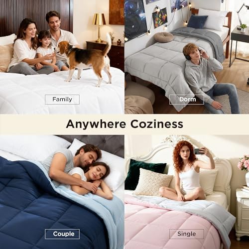 Bedsure Comforters Queen Size Duvet Insert, Quilted Down Alternative Comforter, Ultra Soft Lightweight Comforter Blanket for Bed, with 8 Tabs, Machine Washable, 88x88 in, Light Grey/Grey - Image 6