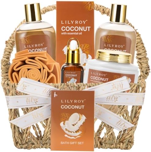 Coconut Spa Gifts Set - 7Pcs Moisturizing Spa Gift Basket for Women & Men by LILYROY