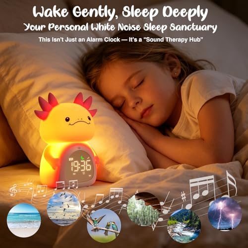 Axolotl Kids Alarm Clock, Rechargeable Ok to Wake Clock with Night Light - BPA-Free Silicone Sleep Training Clock, Cute Boys Girls Wake Up Clock for Bedroom - Image 5