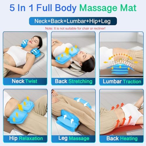 Full Body Massage Mat, 3D Body Stretching & Lumbar Traction, Back Heating, Traction Up & Down, Curve Stretch, Twist Left & Right, 4 Modes 3 Intensities 3 Heat Levels, PU Leather, Foldable, Fit 5'1-6'0 - Image 3