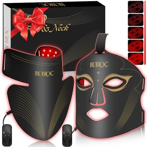 Red Light Therapy Mask Set, Five-Level Brightness Adjustment for Face and Neck, 630nm Infrared Light + 850nm Near-Infrared LED Therapy Phototherapy, Portable Mask with Power Storage, Black by Onisdin
