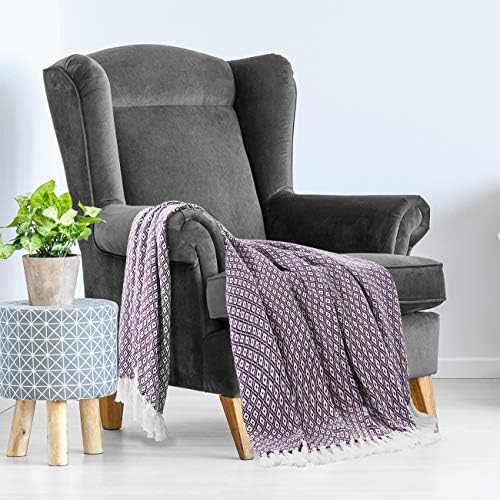 Americanflat 50x60 Throw Blanket - Soft and Breathable Cotton Throw Blanket for Couch, Bed, Chair - Decorative Blankets Perfect for Home, Office, or Outdoor Use - Purple and White Mini Diamond - Image 6
