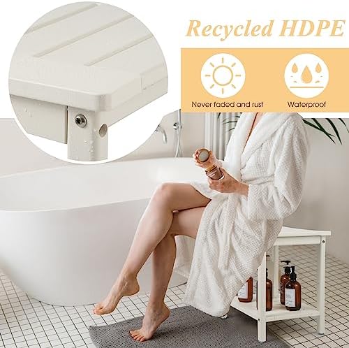 Apolimi HDPE Shower Bench, Shower Stool with Storage Shelf 2-Tier Spa Stool for Inside Shower,Water Resistant & Non-Slip Design Shower Seat (White L Size) - Image 4