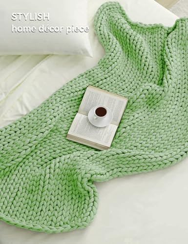 YnM Chunky Throw Blanket, Medium-Weight, Hand Knitted, Skin Friendly, Ventilated and Breathable, Machine Washable, Home Décor Piece for Couch, Sofa and Bed (Avocado Green, 60x80 Inch) - Image 2
