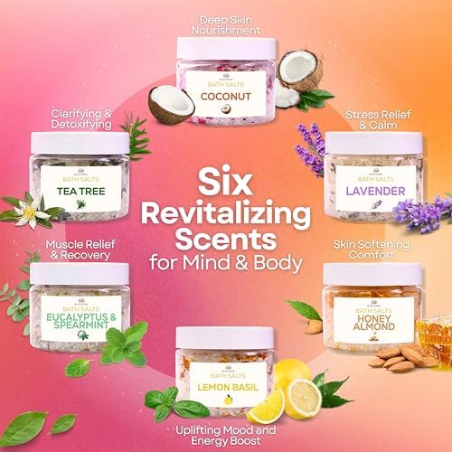 Epsom Salt Bath Soak Gift Set for Women – 6 Scent Bath Salts: Lavender, Rose, Chamomile, Eucalyptus, Coconut, Orange – Relaxing Bath Crystals, Self Care Spa Gifts for Moms - Image 3