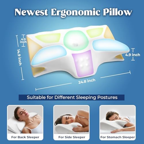Cervical Pillow for Neck Pain Relief, Cooling Contour Memory Foam Pillows Support Odorless Ergonomic Neck Pillow Adjustable Orthopedic Bed Pillow for Side Back Stomach Sleeper with Pillowcase,White - Image 5