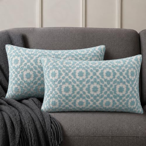 2PCS Pack Lumbar Decorative Throw Pillow Cover 12x20 inch Aquatic Blue Trellis Mina Pillowcase 30x50cm Porcelain Light Blue Cushion Cover Glacier Airy Light Blue Stylish Lumbar Pillow for Bed Outdoor - Image 5