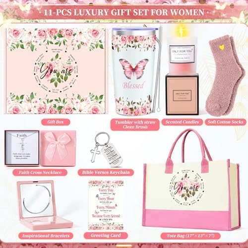 11PCS Christian Gifts for Women Faith, Inspirational Gifts for Women, Pink Birthday Spiritual Religious Basket Set,Self Care Get Well Soon Baskets for Mom,Friends,Wife,Girlfriends Valentine's Day Gift - Image 2