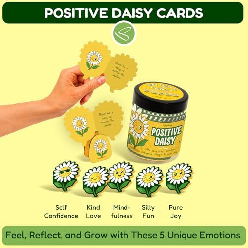 STOFINITY Positive Daisy Jar, 60 Affirmation Cards and Wood Stand - Image 3