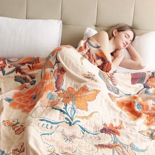 VANJOROY Boho Throw Blanket, 100% Organic Cotton Breathable Soft Lightweight All Season Rustic Bed Throw - Floral Bird Farmhouse Decor Blanket for Sofa Couch Chair Quilt and Gift. 60" x 80" - Image 2