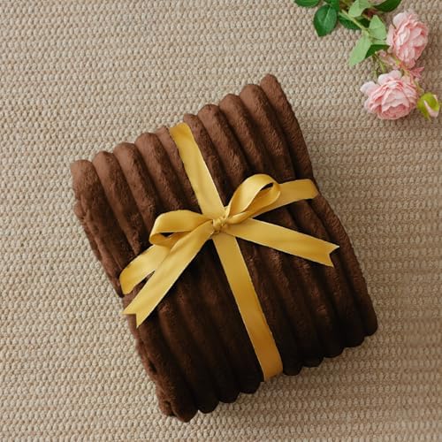 BEDELITE Ribbed Chocolate Brown Throw Blanket for Couch, 50"x60" - Image 2