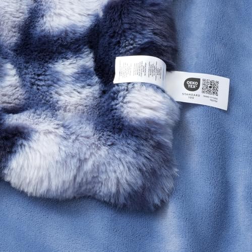 Amélie Home Faux Fur Throw Blanket, Ultra Soft Fuzzy Plush Bubble Blanket for Couch, Bed & Living Room, 60"x80", Tie-dye Blue - Image 6