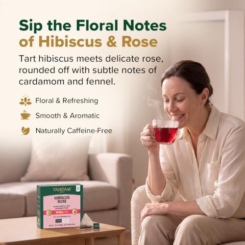 VAHDAM, Hibiscus Rose Tea Bags - 100% Whole Hibiscus Flowers Herbal Tea Bags (100 Count) With Rose, Chamomile & Exotic Spices | Caffeine Free, Floral Flavor Tisane | Resealable Ziplock Pouch - Image 6