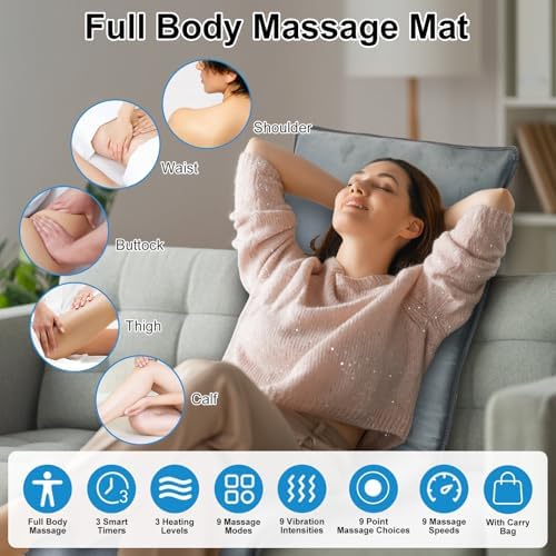Moclever Full Body Massage Mat with Heat - 10 Motors, 3 Heat Pads, 9 Modes for Back & Leg Pain Relief - Electric Massage Pad with Lumbar Pillow - Image 2