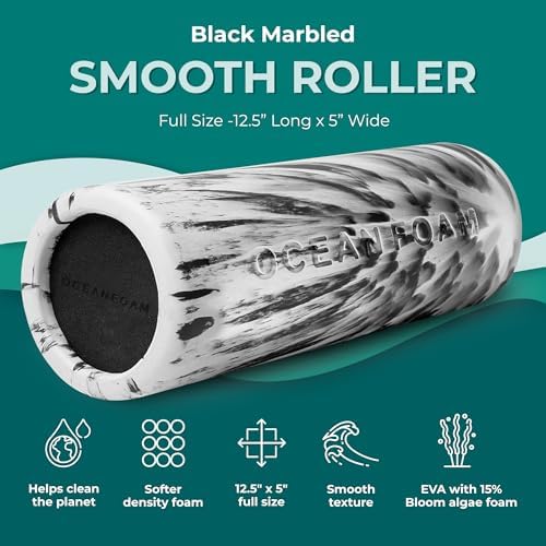 Oceanfoam Smooth Soft Foam Roller (Black Marbled) - Beginner, Travel Sized Low Density Foam Roller for Home & Gym, Physical Therapy, Back Pain, & Exercise - Yoga & Athletics (12.5" x 5") - Image 2