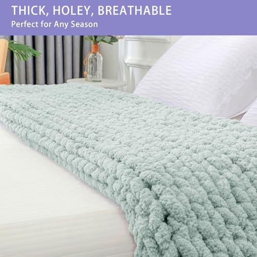 Bigacogo Chunky Knit Throw Blanket for Couch, 51x63 inches, Mint - Image 4