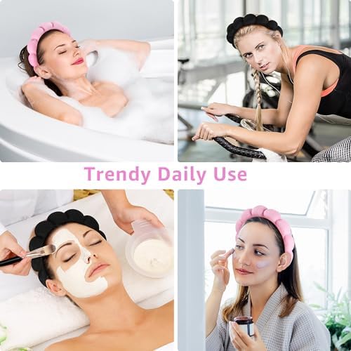 Ztomine Spa Headbands for Washing Face or Facial, Set of 2 Skincare Headbands, Terry Cloth Headband Wash Combo Pack - Puffy Makeup Washing, Mask, Skin Treatment (Black & Pink) - Image 3