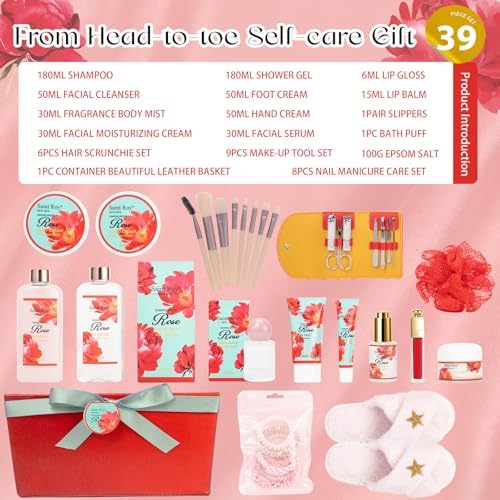 35Pcs Spa Kit Gift for Women, Sandalwood Red Rose Bath and Body Basket Gift - Image 2