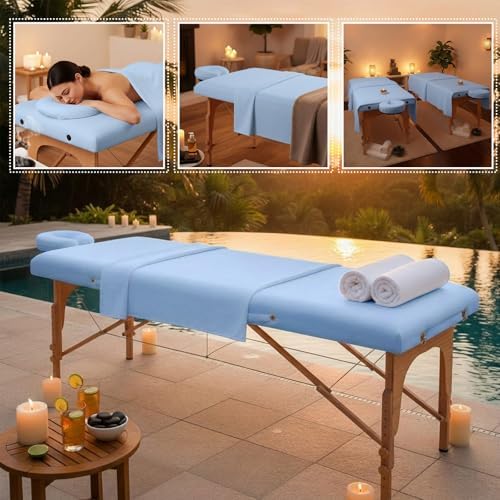 Oudain 4 Sets 3 Piece Soft Microfiber Massage Table Sheets Set Bulk Includes Massage Flat Sheet and Fitted Sheet and Face Rest Cover(Blue) - Image 4